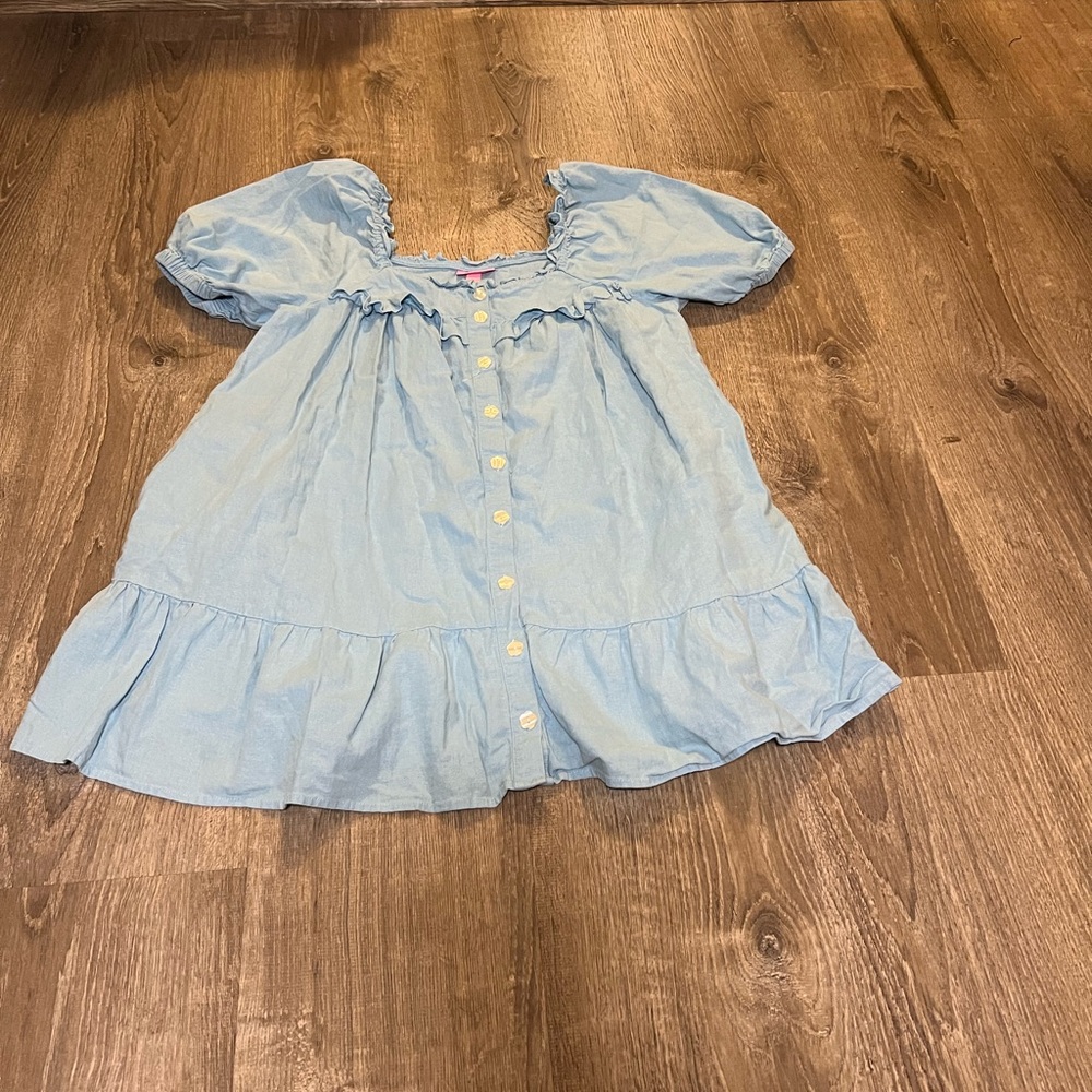 Stoney Clover Lane x Target Aqua Ruffle Tiered Linen Blend Dress - Picture 2 of 6